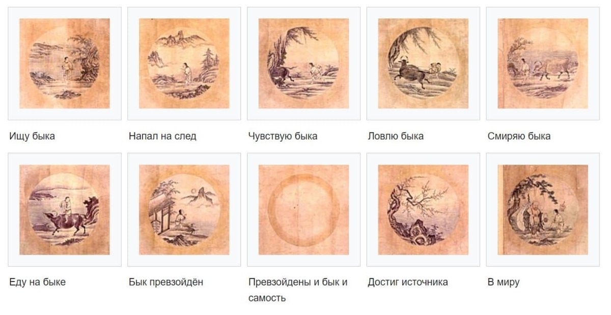 Обложка: В 12 веке китайский мастер дзен-буддизма Какуан нарисовал 10 картинок с подписями к ним в стихах - “10 быков д