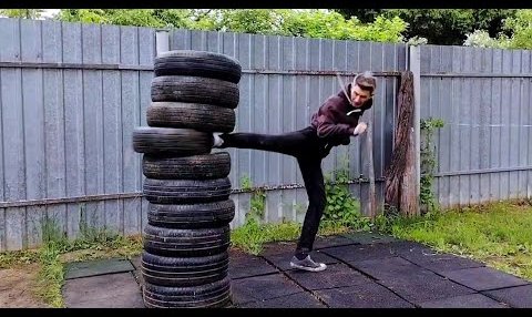 YouTube: Проникающий удар ногой в прыжке с разворота на 360 градусов. Тоби Йоко-гери и Тоби Уширо-гери.
